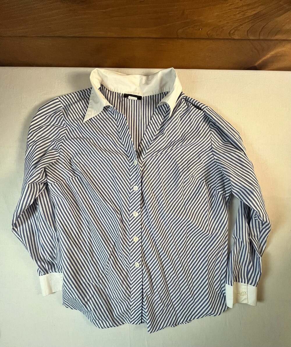 Ashley Stewart Vintage 90s Blue White Striped Button Down Shirt Size 18 2X